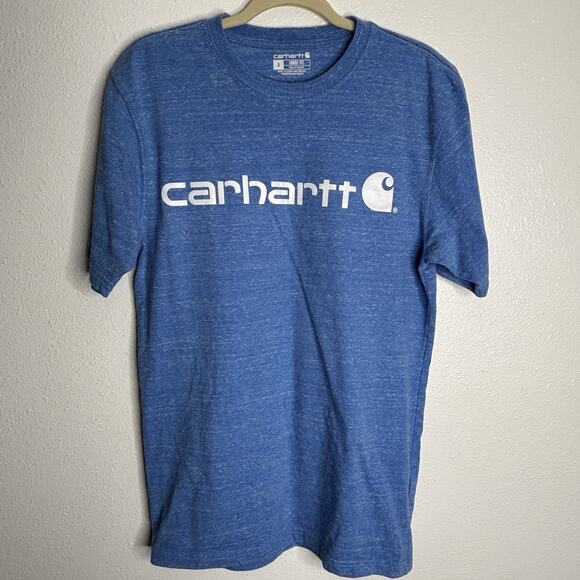 Carhartt Heavyweight Graphic T Shirt Loose Fit Top S Crew Work Heather Blue - Picture 1 of 5